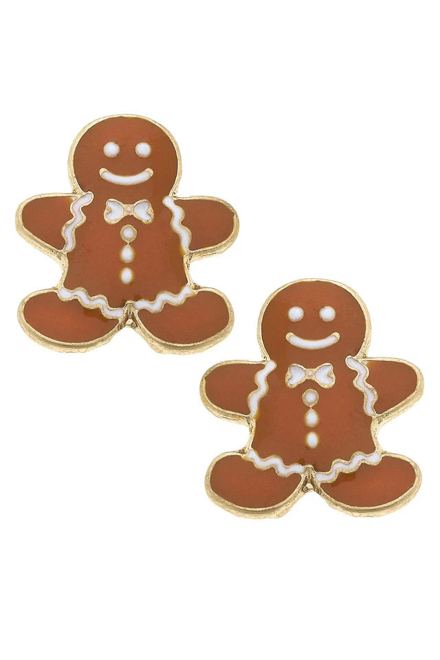 Gingerbread Men Enamel Stud Earrings | Brown