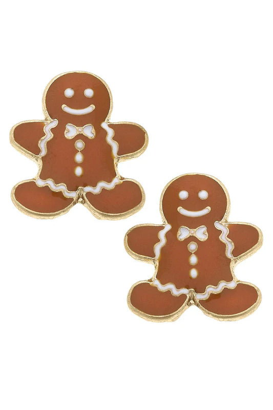 Gingerbread Men Enamel Stud Earrings | Brown