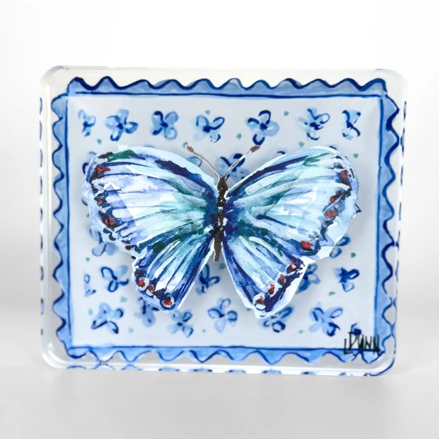 Blue Butterfly On Floral Block | Large
