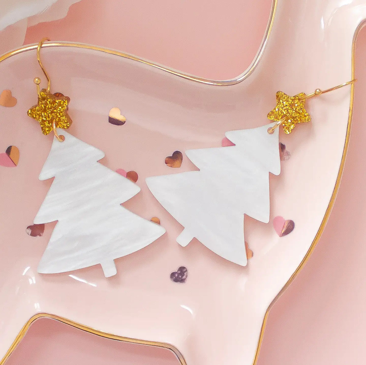 Christmas Tree Earrings | White Pearl