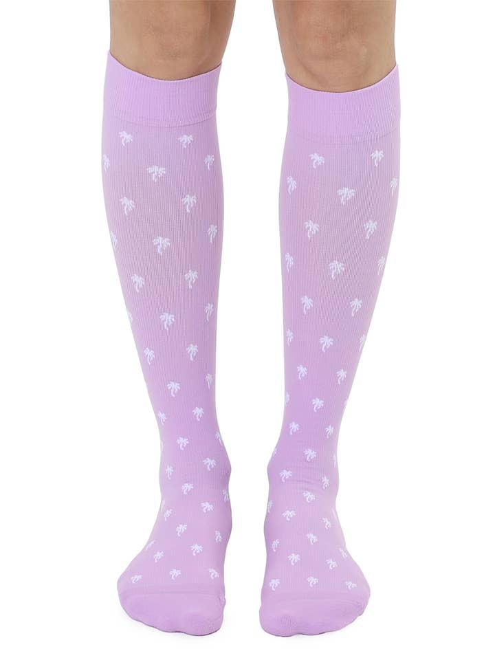 Compression Socks | Purple with White Palm Trees