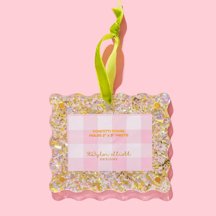 Acrylic Frame Ornament | Pearl w/ Yellow Ribbon