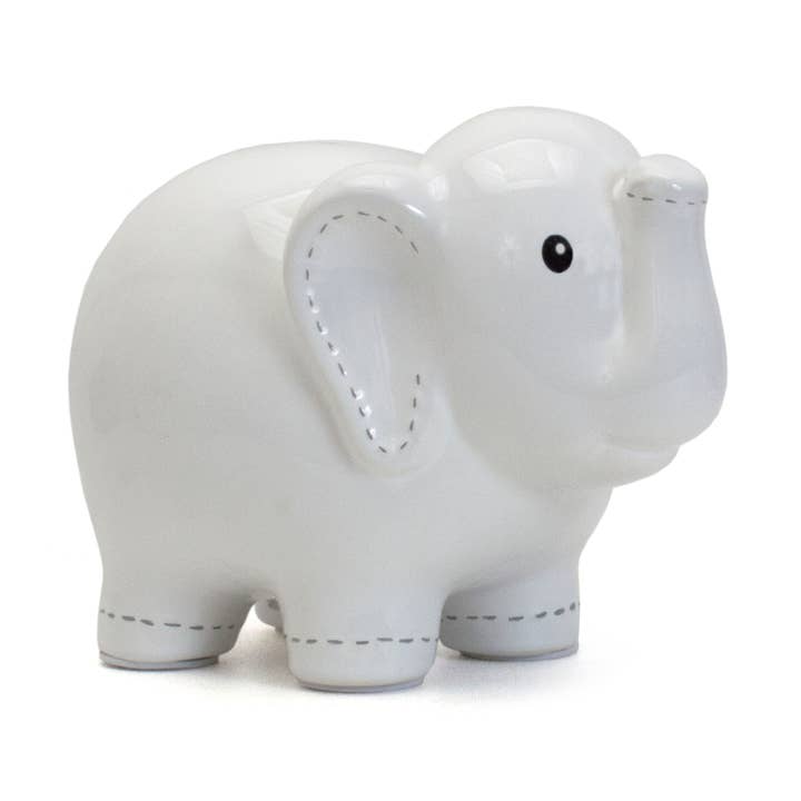 White Large Stitched Elephant Bank