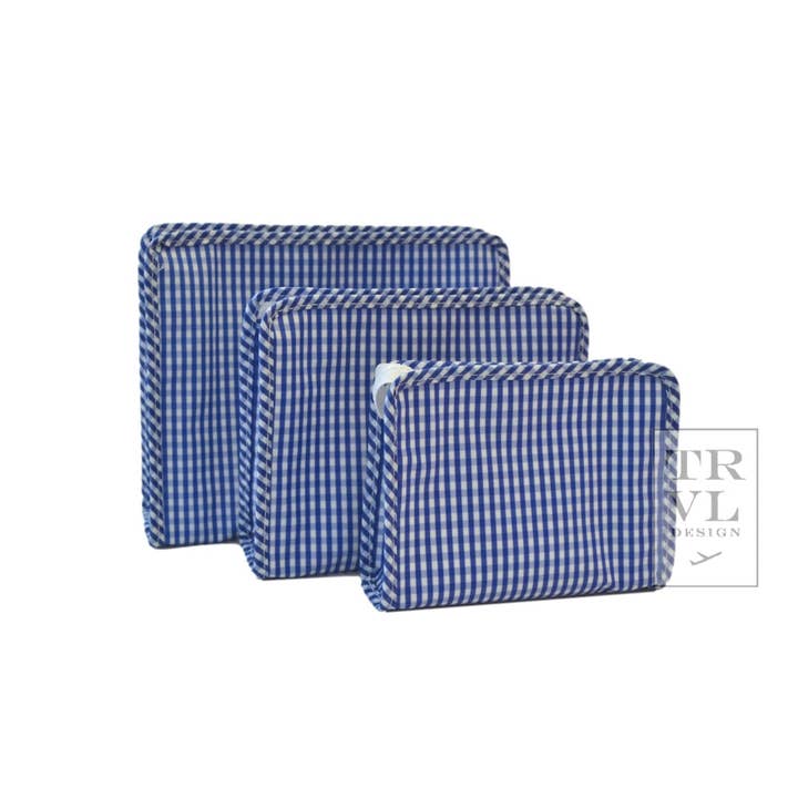 Medium Roadie Zip Pouch | Gingham Royal