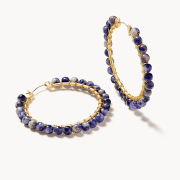Ann Beaded Hoop Earrings - Blue Sodalite