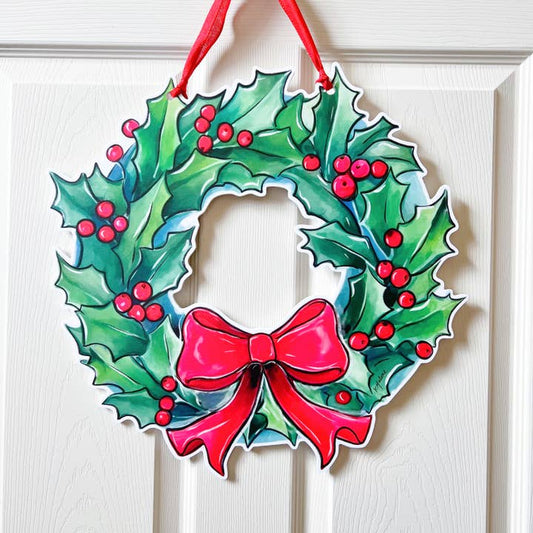 Door Hanger | Holly Wreath