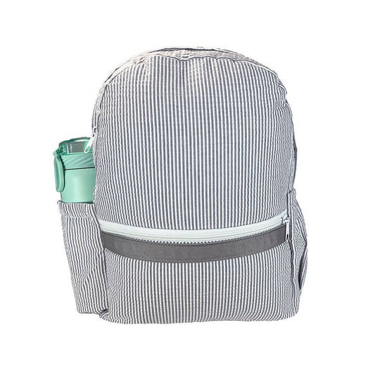 Medium Backpack w/ Pocket | Grey Seersucker