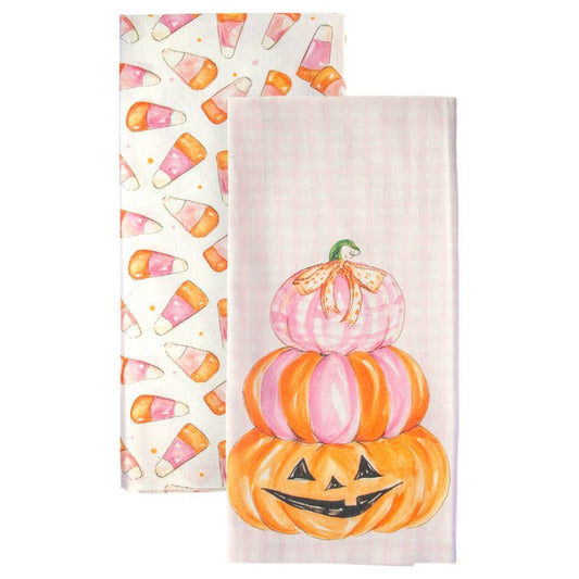 Pink Candy Corn Cotton Tea Towels | Set of 2