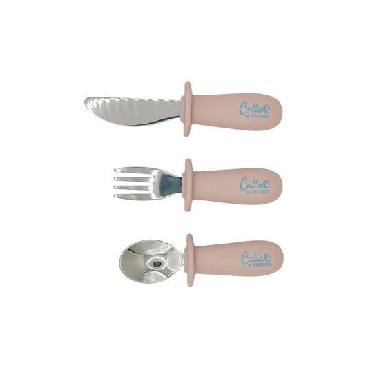 Silicone & Stainless Steel Toddler Utensil Set | Petal Pink