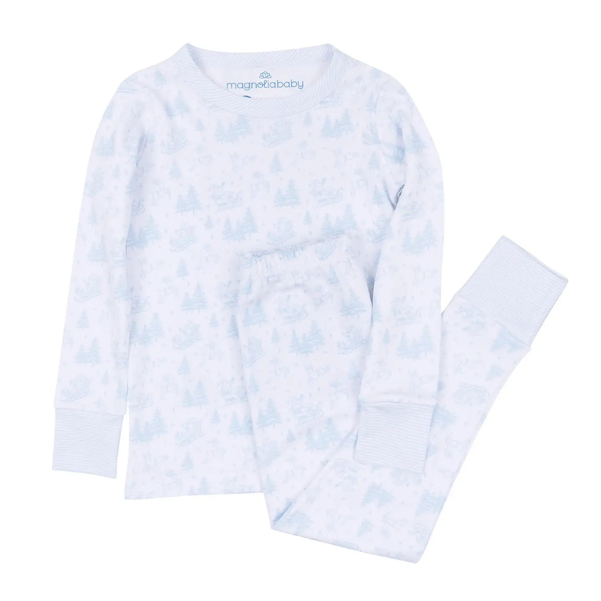 Holiday Toile Long Pajamas | Light Blue