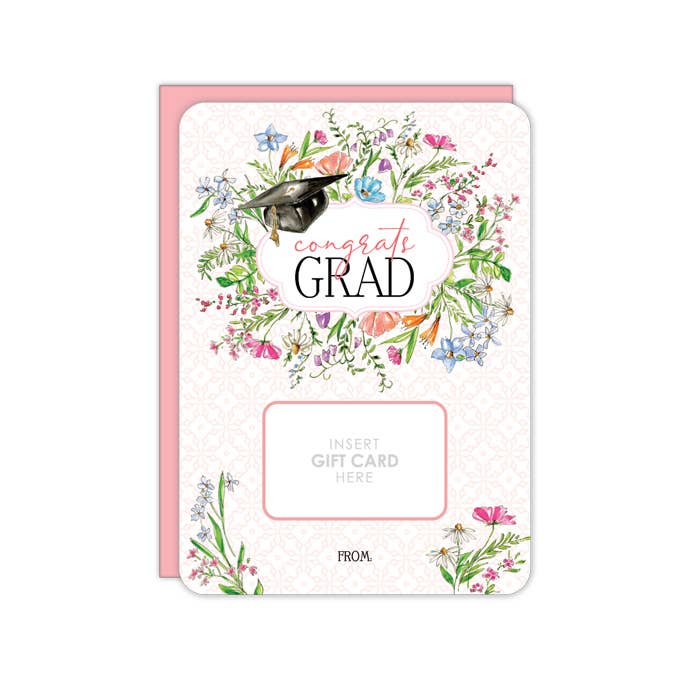 Gift Card Greeting Card | Congrats Grad & Spring Flowers
