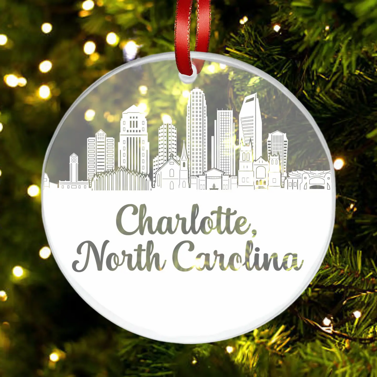 Charlotte NC City Skyline Acrylic Ornament