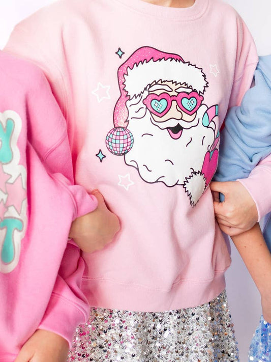 Bubble Gum Pink Disco Santa Sweatshirt | Youth