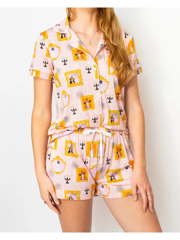 Short Sleeve Button Up Sleep Shirt | Gilded Ghouls