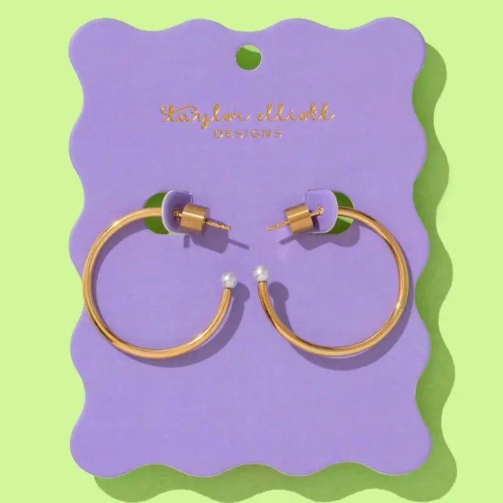 Medium Hoop Earrings | Gold-Plated w/Pearl Tips | Alexis