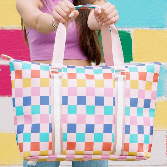 Multicolored Checkered Pattern Tote Bag