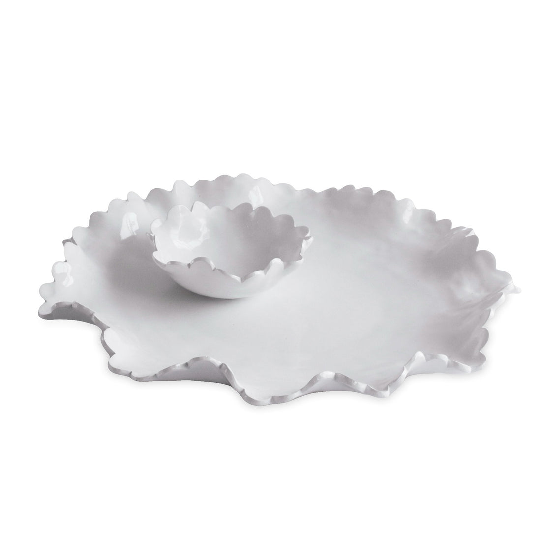VIDA Colette Round Platter with Mini Dip Bowl | White