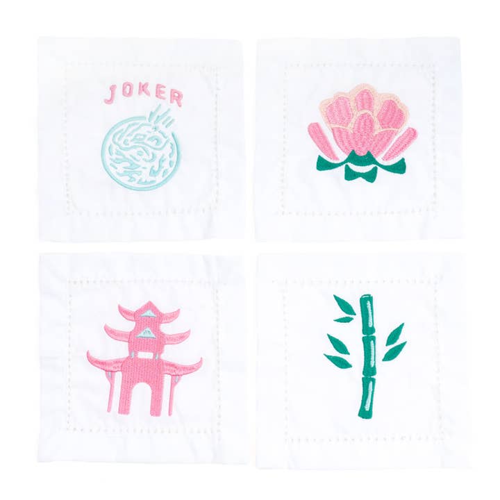 Embroidered Cocktail Napkin Set | Mahjong