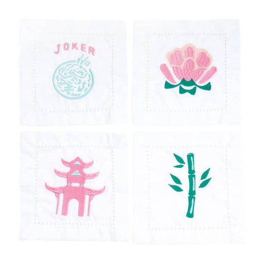 Embroidered Cocktail Napkin Set | Mahjong