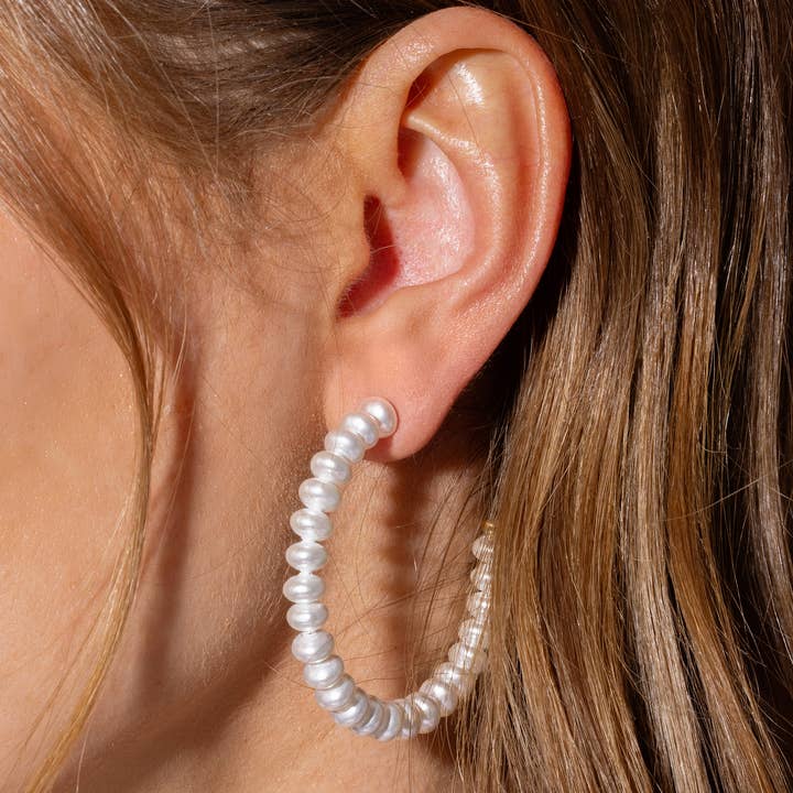 X-Large Hoop Earrings | Gold-Plated w/Pearls | Charlotte