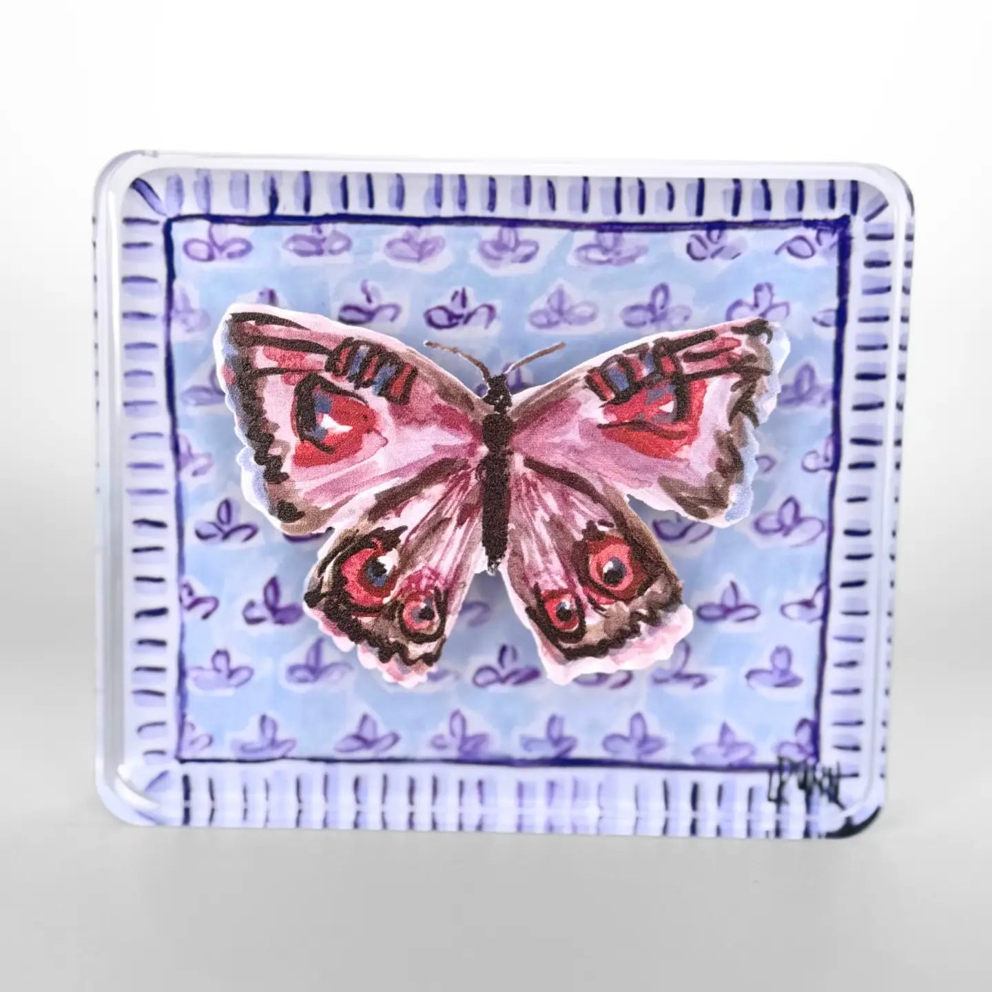Purple Butterfly On Fleur De Lis Block | Small