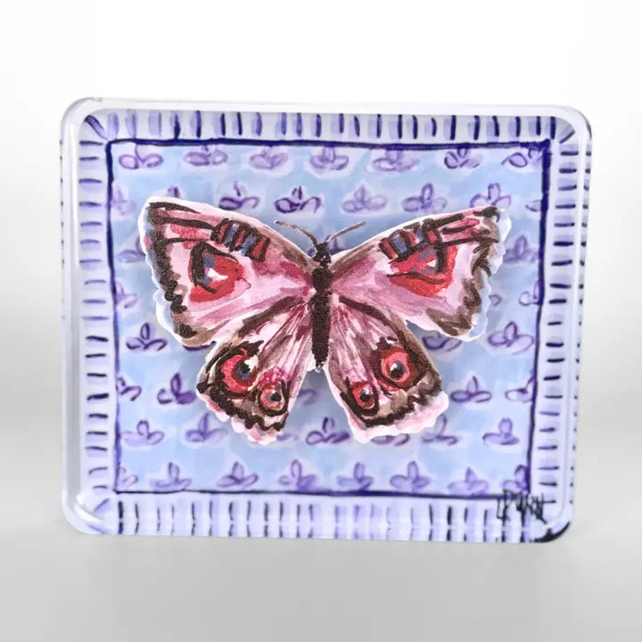 Purple Butterfly On Floral Block | Large
