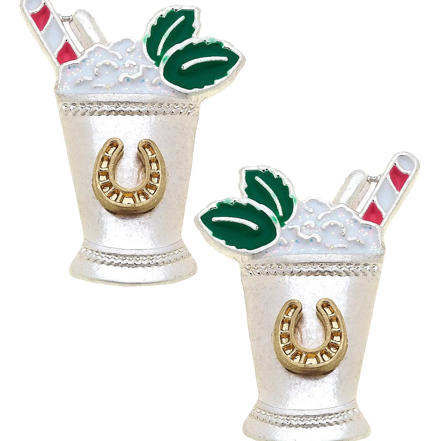 Lucky Horseshoe Enamel Mint Julep Stud Earring