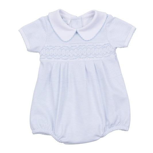 Mini Stripes Smocked Bubble | Light Blue