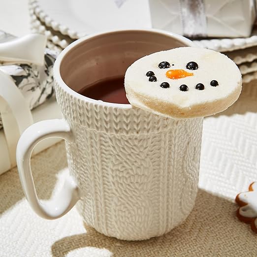 Cable Knit Pattern Mug with 6 Snowman Marshmallow Toppers