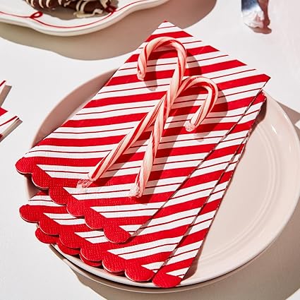 Peppermint Twist Dinner Napkin/Guest Towel | Scalloped Edge