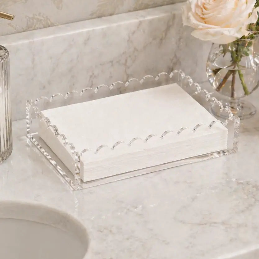 Scalloped Acrylic Guest Towel Napkin Holder | Clear