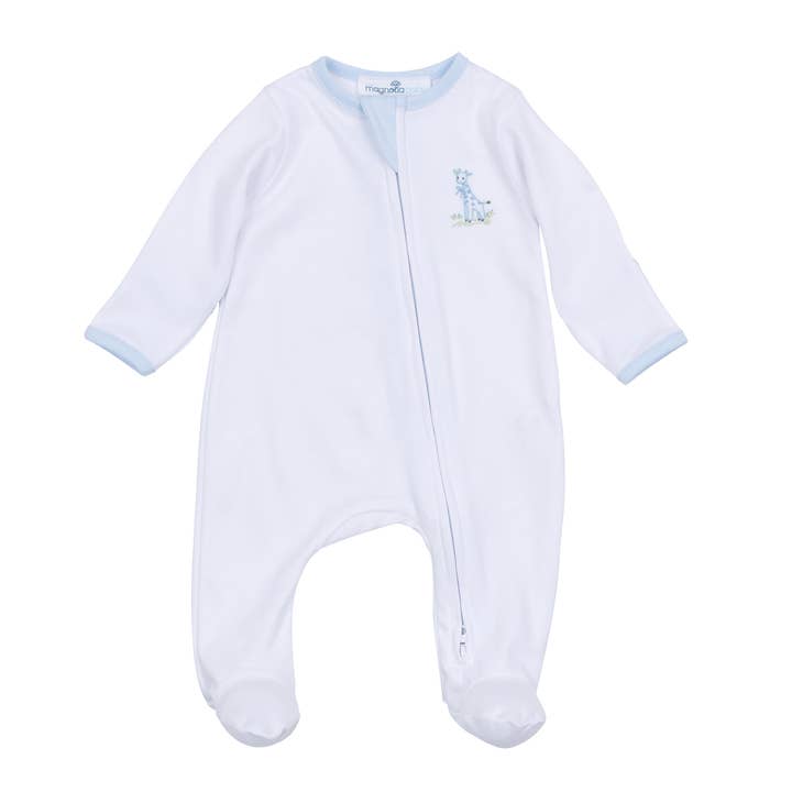 Vintage Giraffe Zip Footie | Light Blue