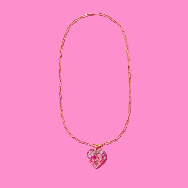 Paperclip Chain Necklace | Heart Pendant | Pink Confetti