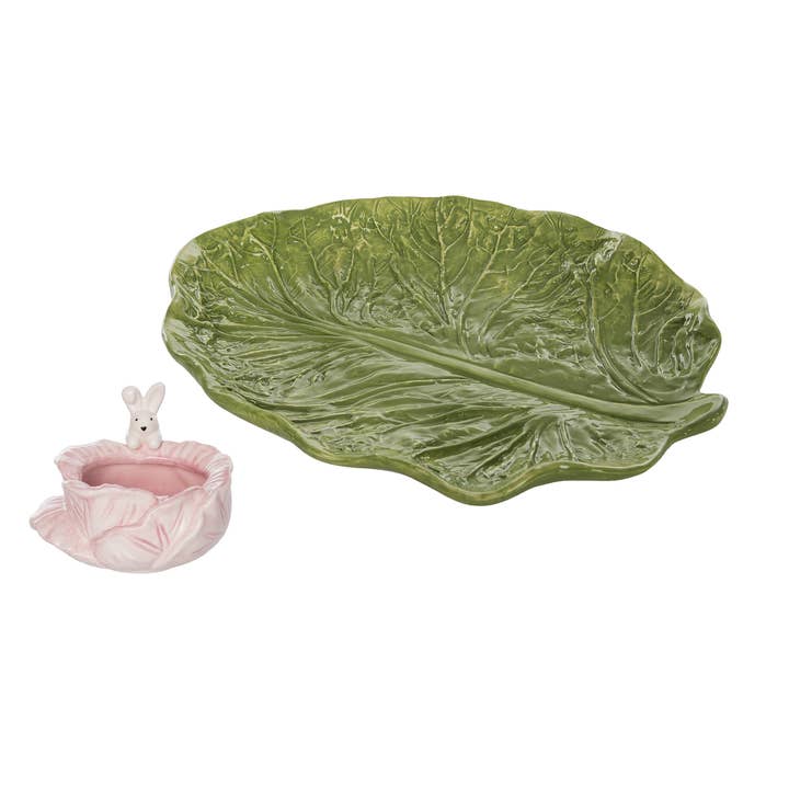 Easter Ceramic Cabbage Chip & Dip Set