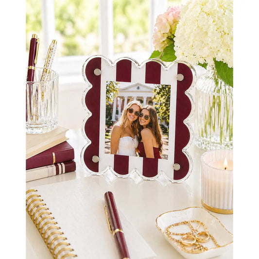 Gameday Scalloped Acrylic Frame | Maroon & White Striped