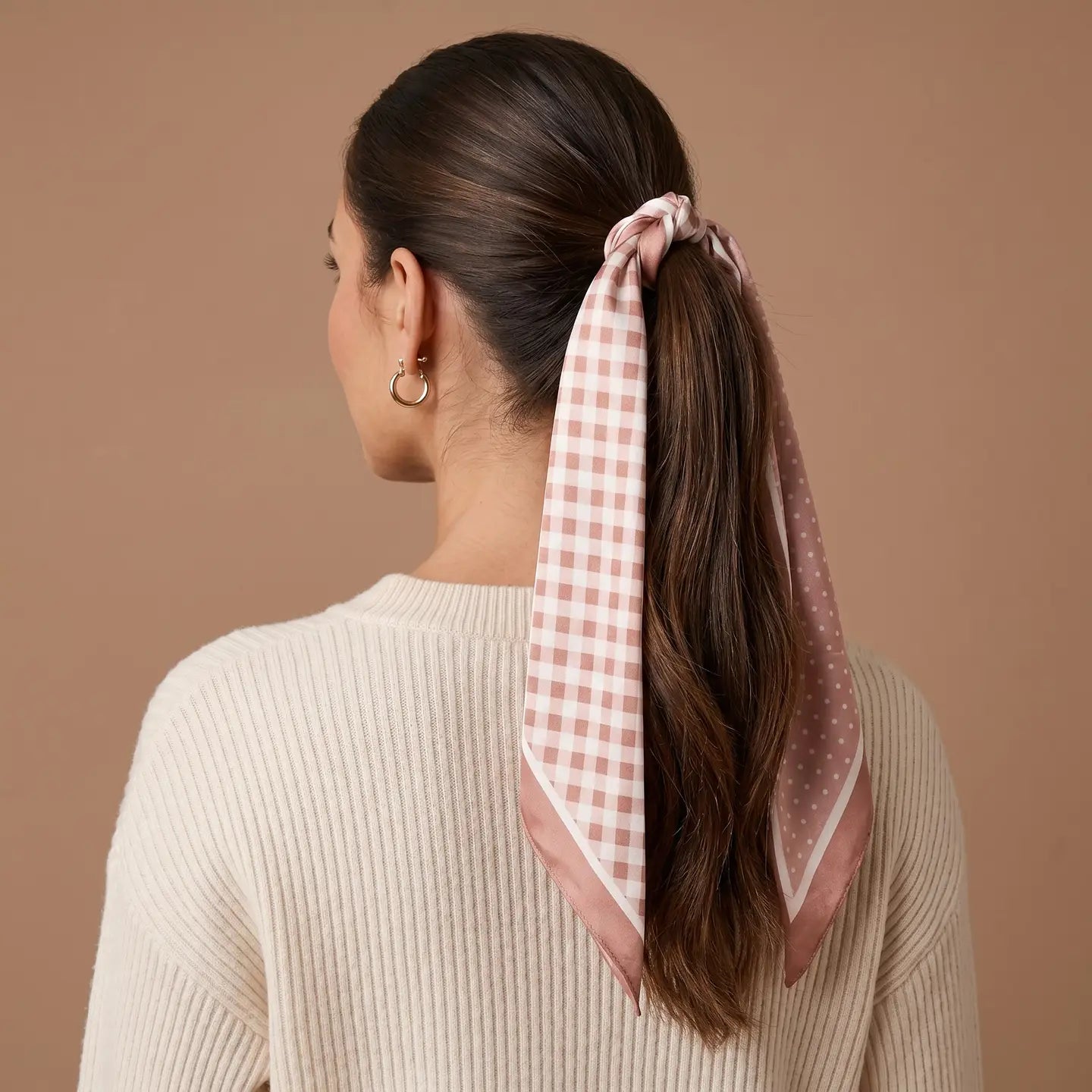 Twirl & Tie Scarf Accessory | Gingham Tan