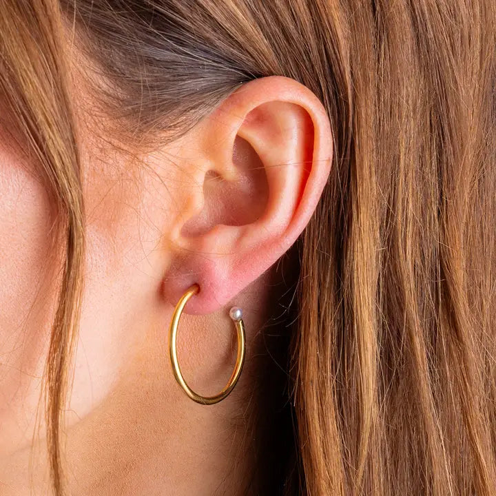 Medium Hoop Earrings | Gold-Plated w/Pearl Tips | Alexis