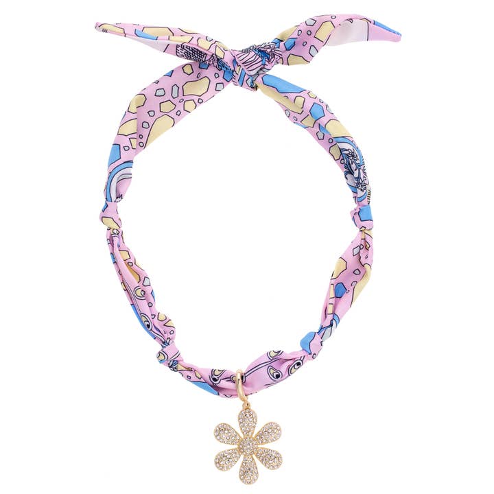 Scarlett Pave Daisy Scarf Necklace in Light Pink/Light Blue