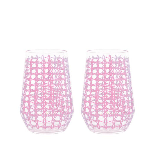 Acrylic Wine Glass Set | Conch Shell Pink Caning