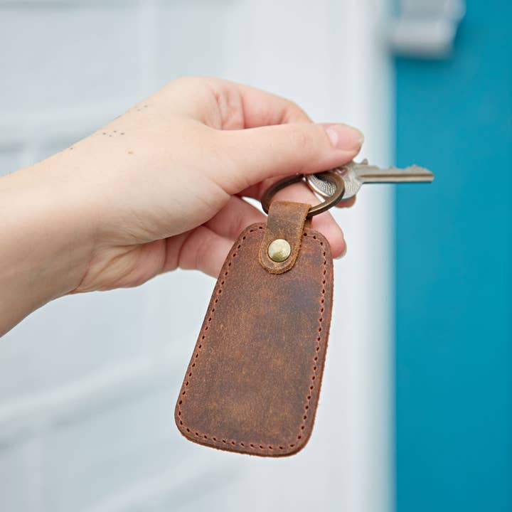 Buffalo Leather Tag Keyring | Brown