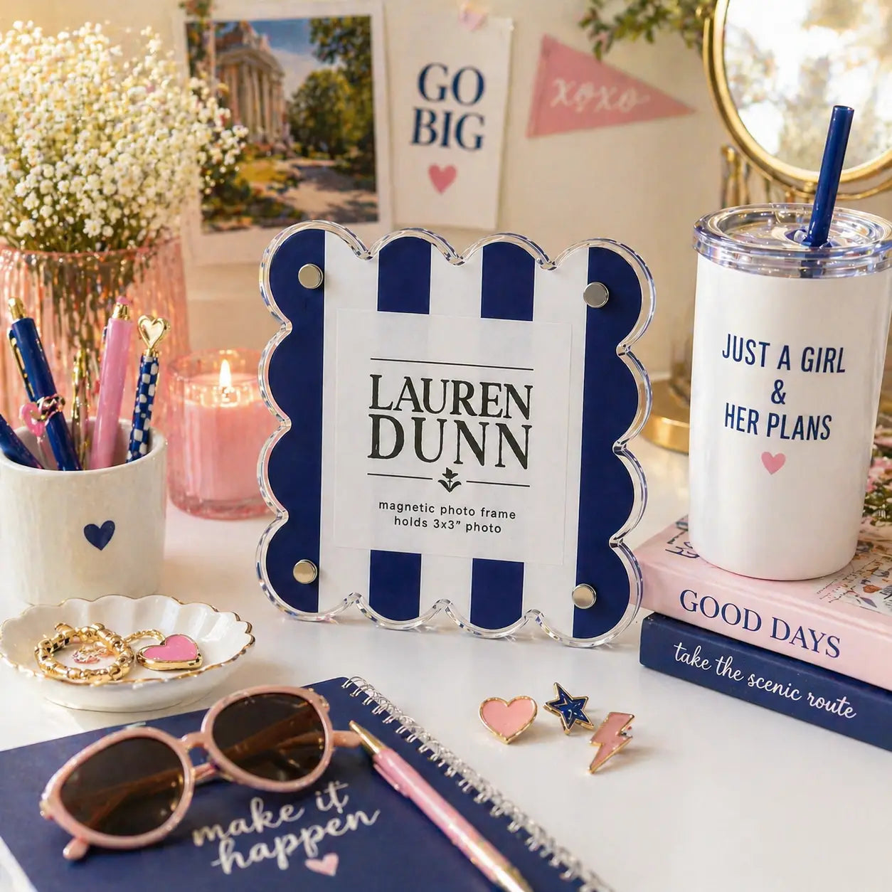 Gameday Scalloped Acrylic Frame | Blue & White Striped