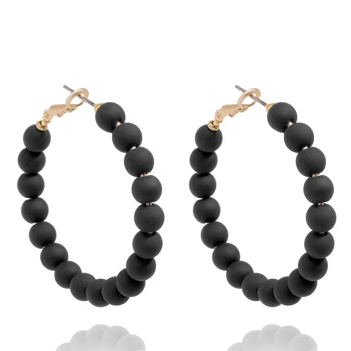 Matte Resin Bead Hoop Earring | Black