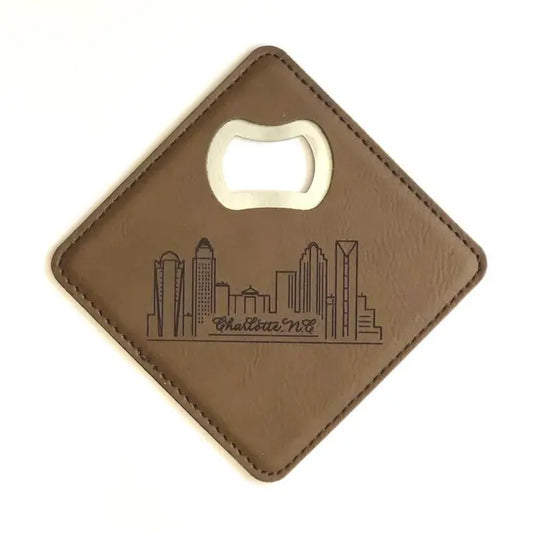 Leather-Like Coaster/Bottle Opener | Charlotte Skyline