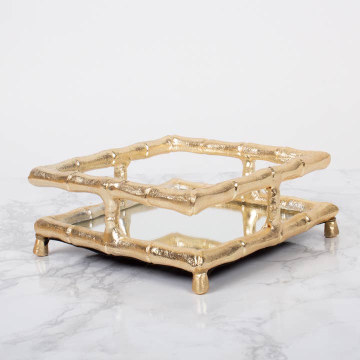 Cocktail Napkin Tray | Gold Bamboo