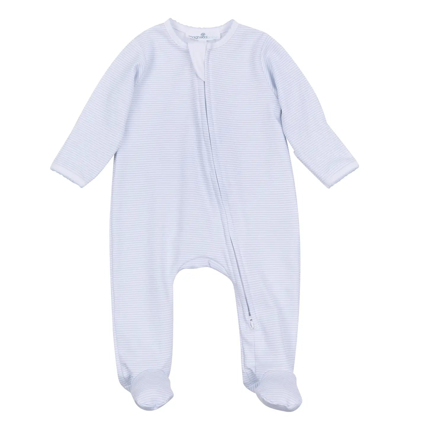 Mini Stripes Zip Footie | Light Blue
