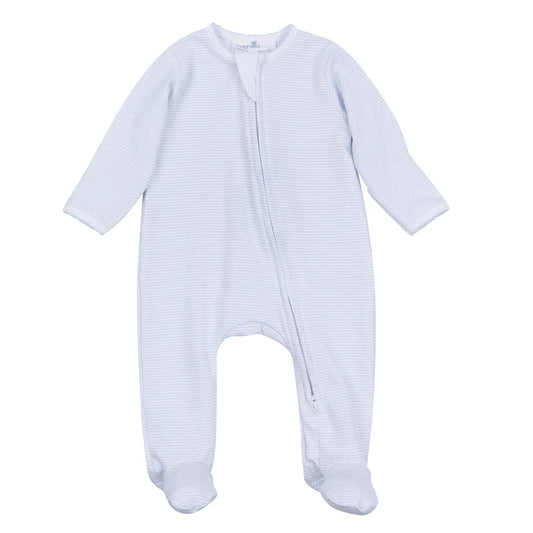 Mini Stripes Zip Footie | Light Blue