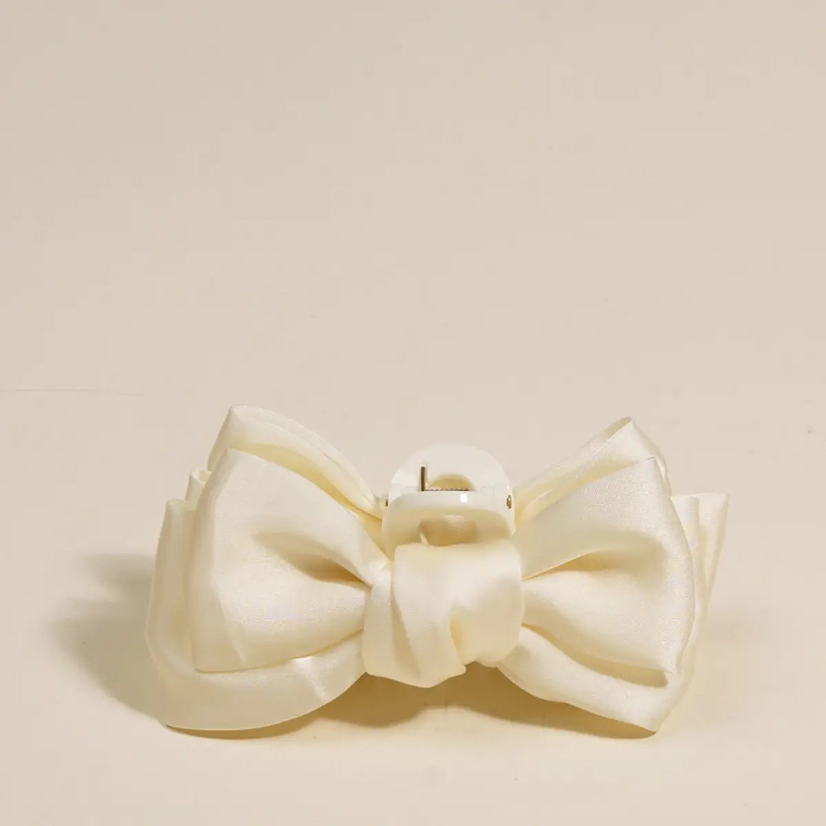 Mini Satin Bow Claw Clip | Cream