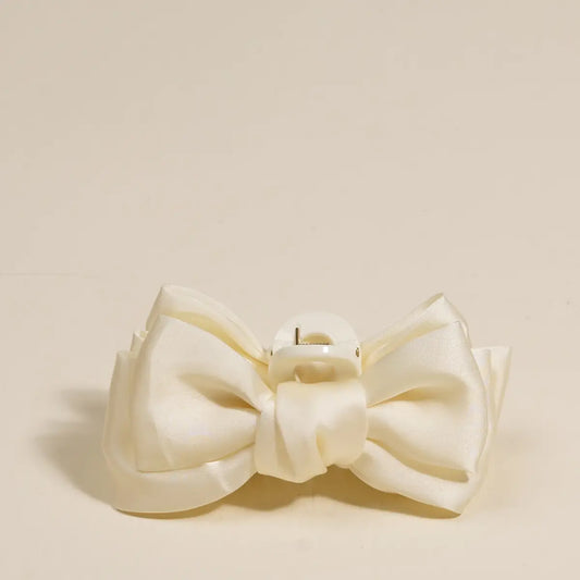 Mini Satin Bow Claw Clip | Cream