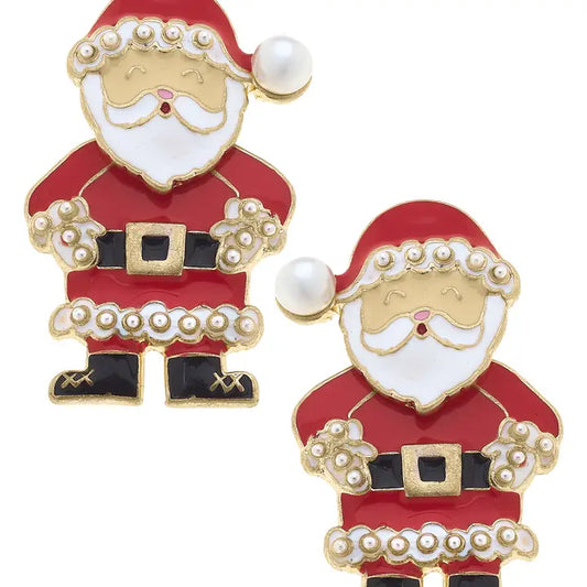 St. Nicholas Enamel Santa Stud Earrings | Red & White