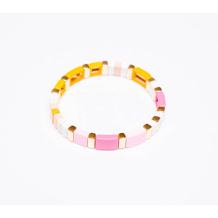 Malibu Sugar Stack Tile Bracelet | Pastel Pink & Orange